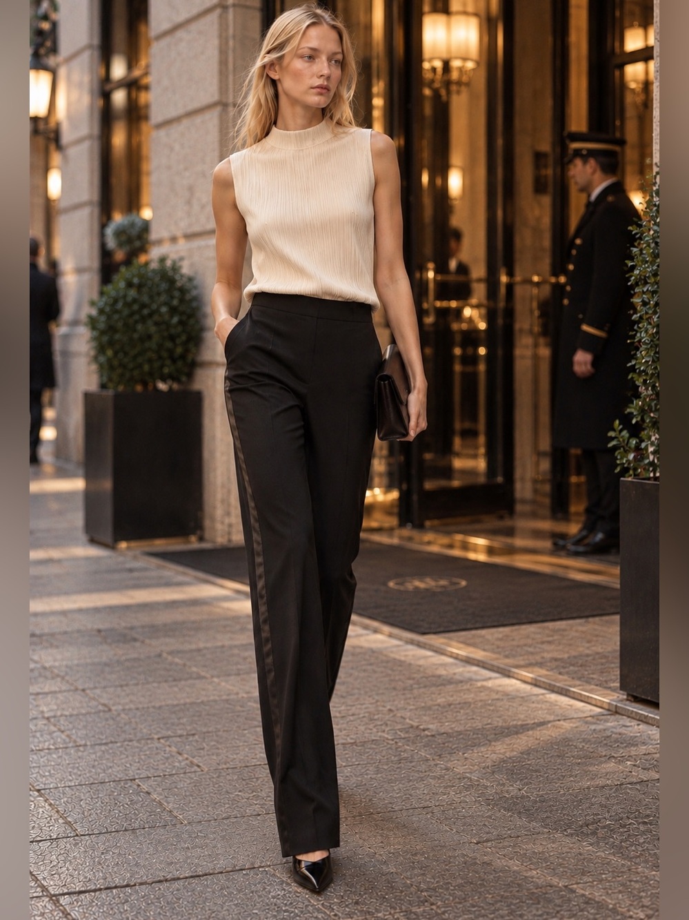 J. CREW, STRAIGHT LEG TUXEDO TROUSERS, BLACK, WOOL MIX, SIZE 6
